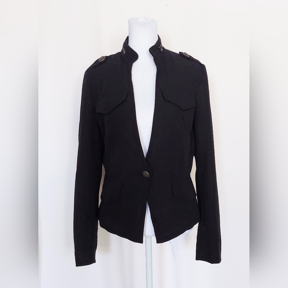 Worthington Brass Button Accent Military Style Blazer Black Size Medium